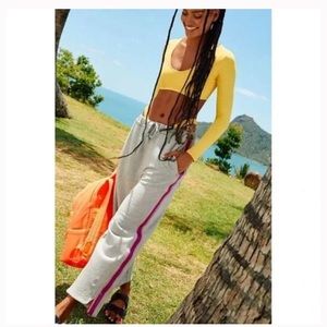 Free People Movement Women's Prep Time Heather Gray Pink Stripe NWT Size Small